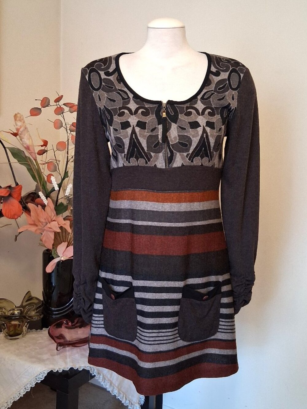 Dolcezza Knit Cardigan Sweater Luxury Mini Dress Long Sleeve Knitwear Women M